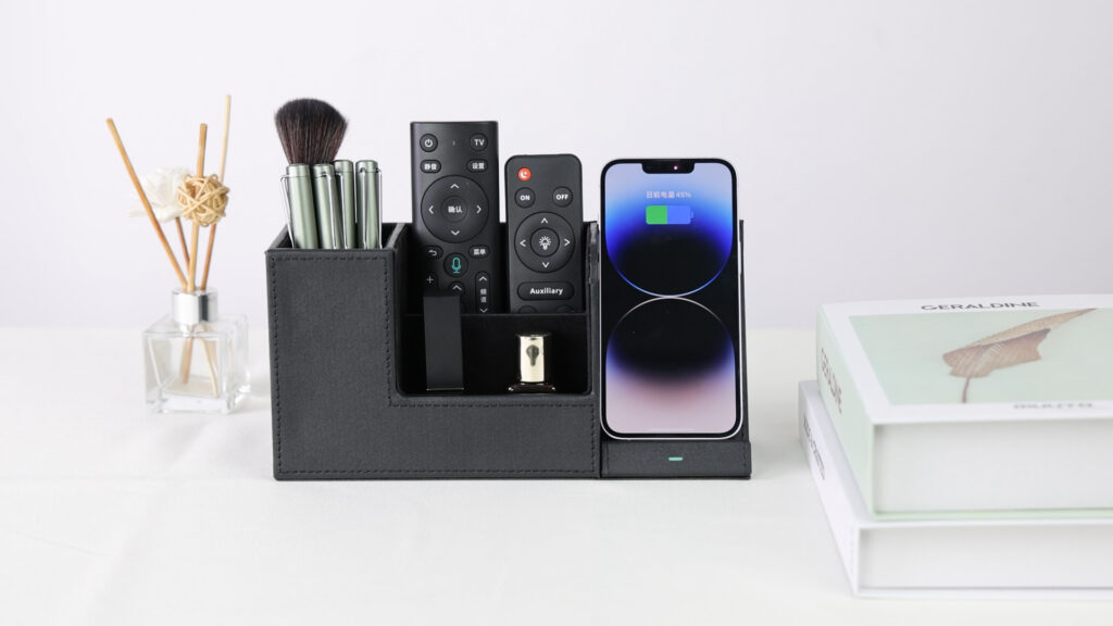 KINGFOM Leather Wireless Charging Desk Pad with Organizer Slot